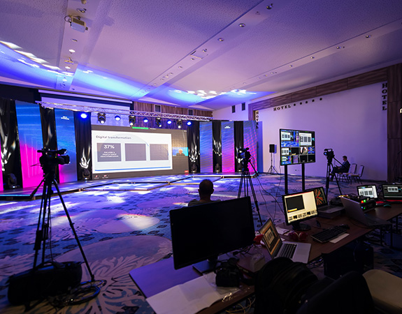 Live stream event with stage, lighting and cameras 