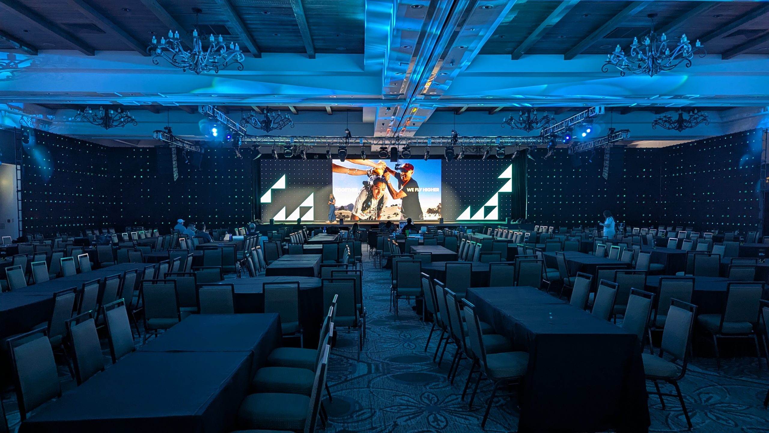 Large LED Surface Live event services for a fundraising event in an airplane hanger